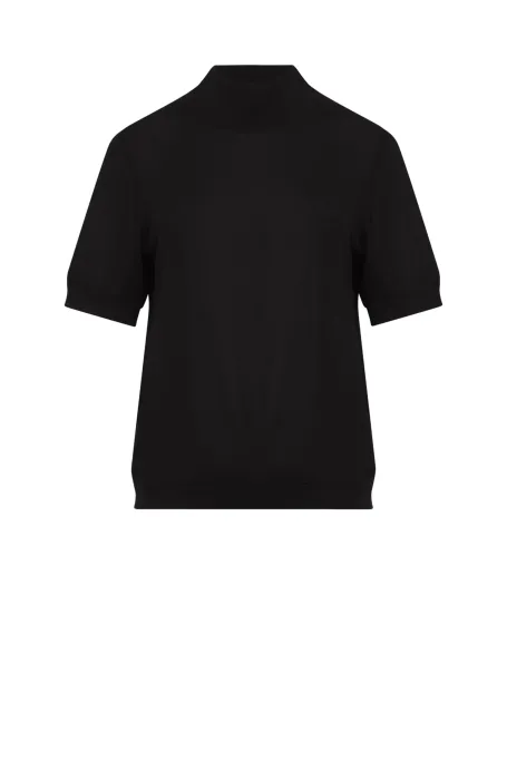 Czarny półgolf z krótkim rękawem z wełny merynosowej