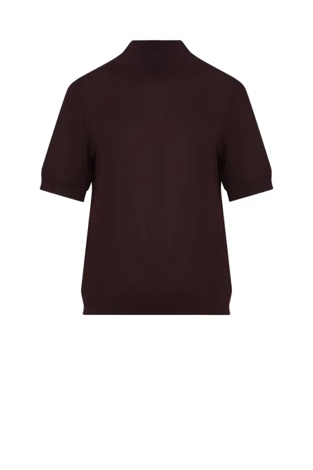 Półgolf z krótkim rękawem z wełny merynosowej czerwony