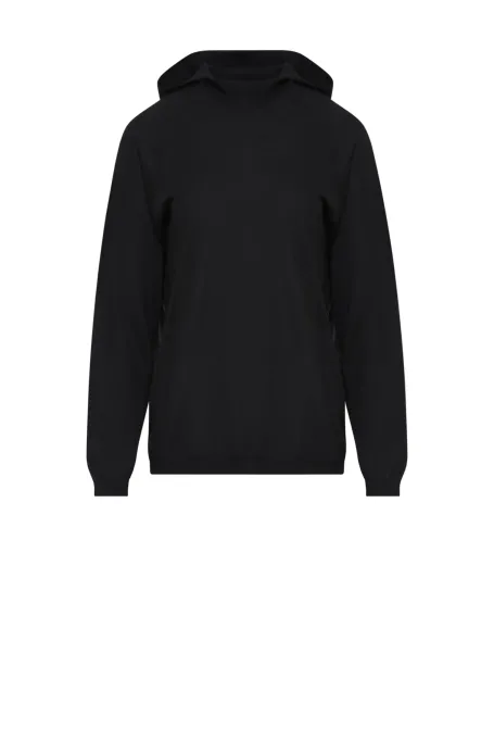 Czarna bluza z kapturem z wełny merynosowej