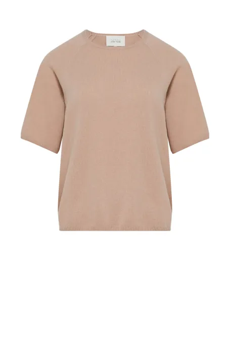 Bluzka z krótkim rękawem z wełny merynosowej i kaszmiru różowy