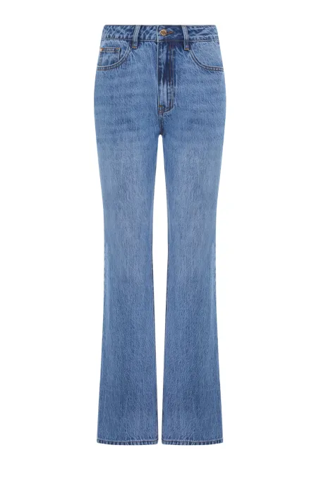 Niebieskie jeansy bootcut z wysokim stanem damskie - Patrizia Aryton