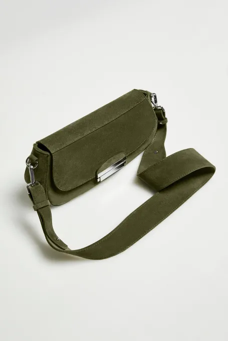 Mała zielona torebka z naturalnej skóry zamszowej damska - Patrizia Aryton