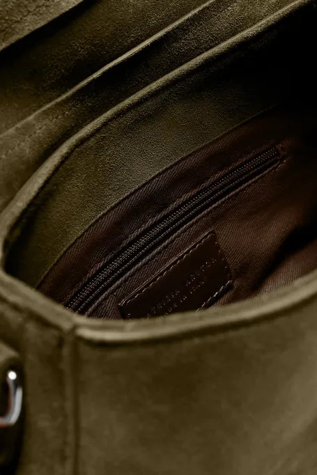 Mała zielona torebka z naturalnej skóry zamszowej damska - Patrizia Aryton