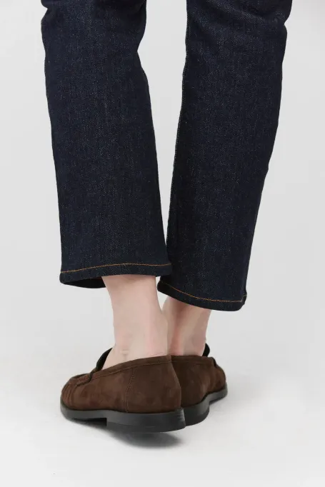 Brązowe loafersy ze skóry zamszowej