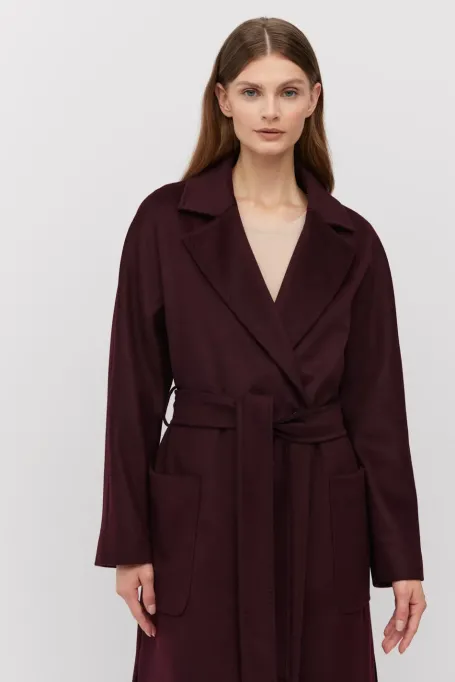 Płaszcz z paskiem z domieszką kaszmiru i jedwabiu czerwony