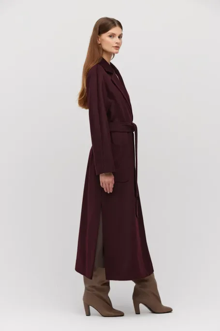 Płaszcz z paskiem z domieszką kaszmiru i jedwabiu czerwony