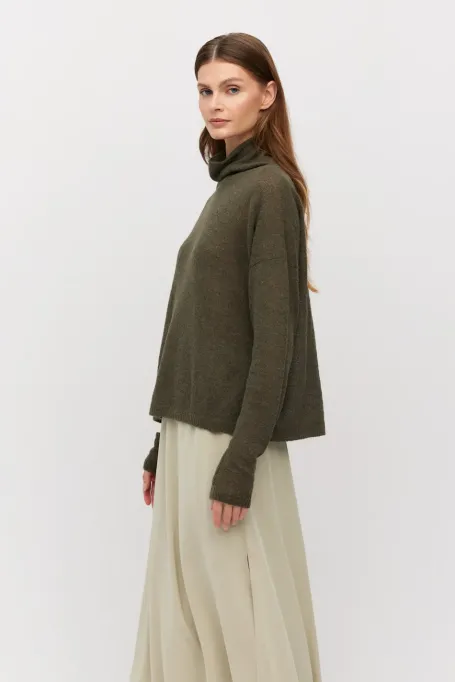 Zielony luźny golf z wełną alpaki damski - Patrizia Aryton