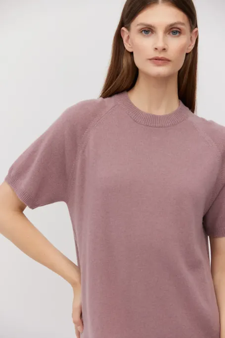 Sukienka midi z wełny merynosowej i kaszmiru fioletowy