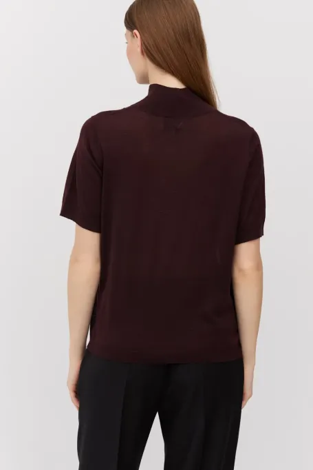 Półgolf z krótkim rękawem z wełny merynosowej czerwony