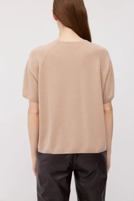 Bluzka z krótkim rękawem z wełny merynosowej i kaszmiru różowy