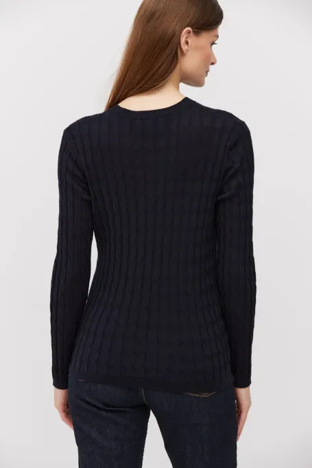 Bluzka z warkoczowym splotem z wełny merynosowej granatowy