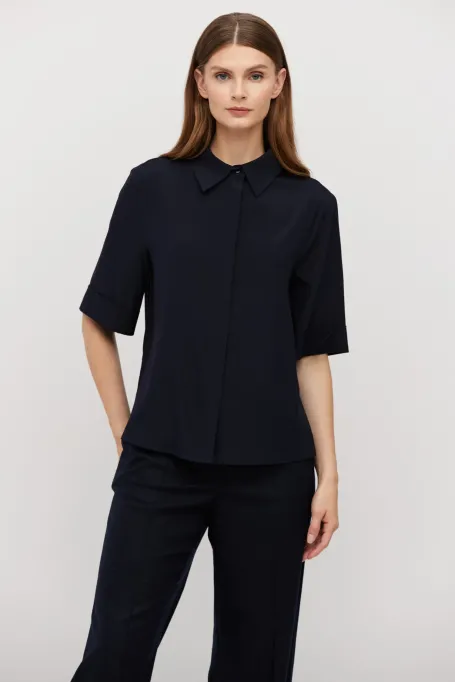 Granatowa koszula z jedwabiu