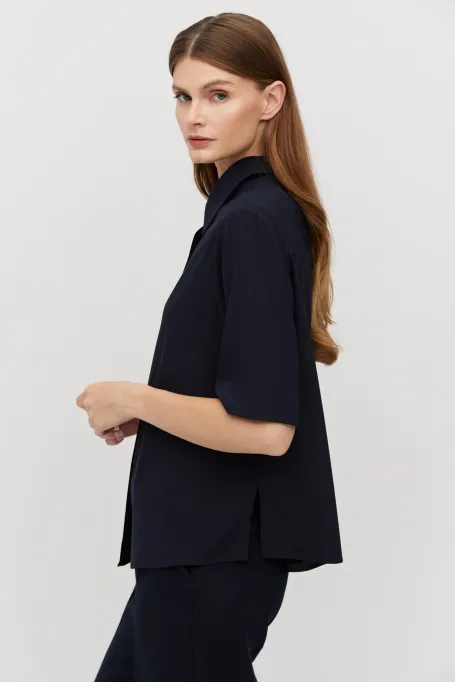 Granatowa koszula z jedwabiu