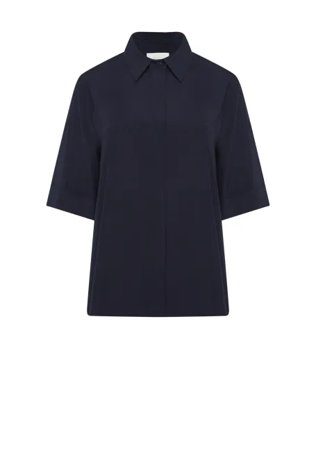 Granatowa koszula z jedwabiu