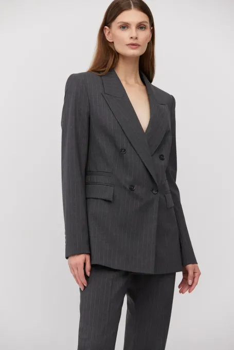 Szary wełniany żakiet w paski do garnituru