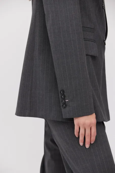 Szary wełniany żakiet w paski do garnituru