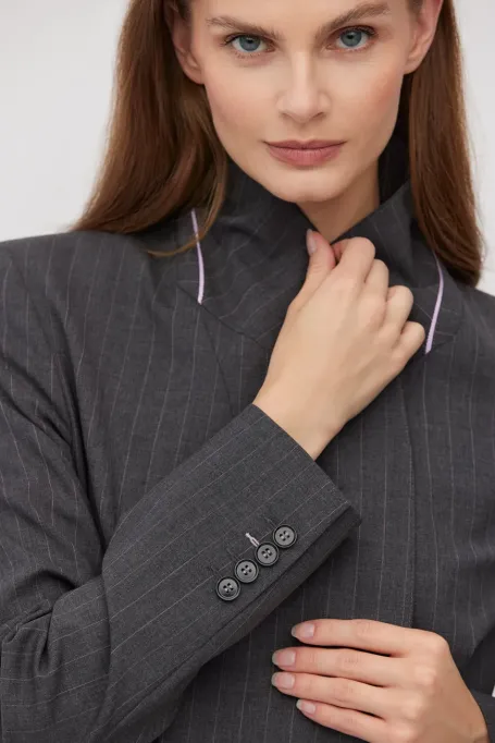 Szary wełniany żakiet w paski do garnituru