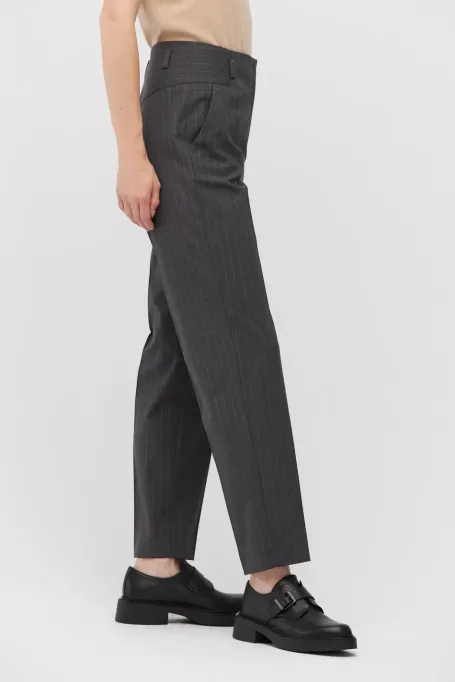 Szare wełniane spodnie w paski do garnituru