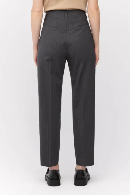 Szare wełniane spodnie w paski do garnituru