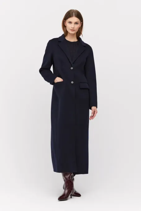 Długi granatowy płaszcz doubleface granatowy