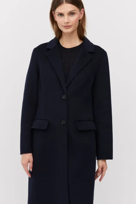 Długi granatowy płaszcz doubleface granatowy