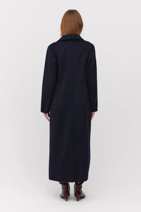 Długi granatowy płaszcz doubleface granatowy