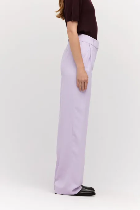 Liliowe szerokie spodnie do garnituru z wiskozy damskie - Patrizia Aryton
