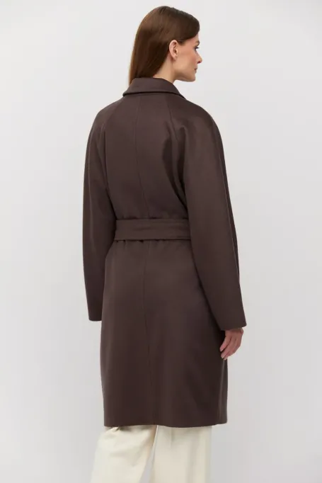 Wełniany płaszcz z paskiem brązowy Wełniany płaszcz z paskiem brązowy