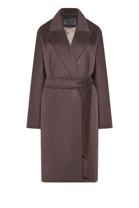 Wełniany płaszcz z paskiem brązowy Wełniany płaszcz z paskiem brązowy