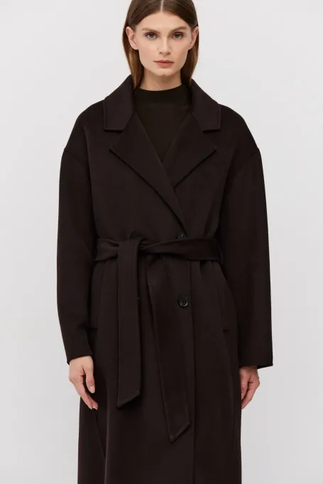 Brązowy dwurzędowy płaszcz doubleface z jedwabiem Brązowy dwurzędowy płaszcz doubleface z jedwabiem