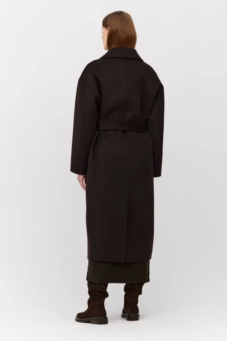 Brązowy dwurzędowy płaszcz doubleface z jedwabiem Brązowy dwurzędowy płaszcz doubleface z jedwabiem