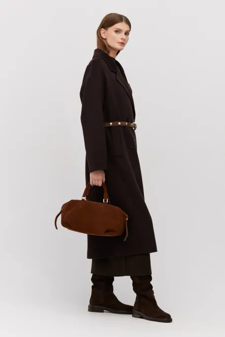 Brązowy dwurzędowy płaszcz doubleface z jedwabiem Brązowy dwurzędowy płaszcz doubleface z jedwabiem