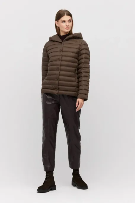 Puchowa kurtka z kapturem brązowy Puchowa kurtka z kapturem brązowy