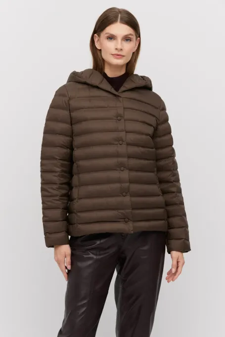 Puchowa kurtka z kapturem brązowy Puchowa kurtka z kapturem brązowy