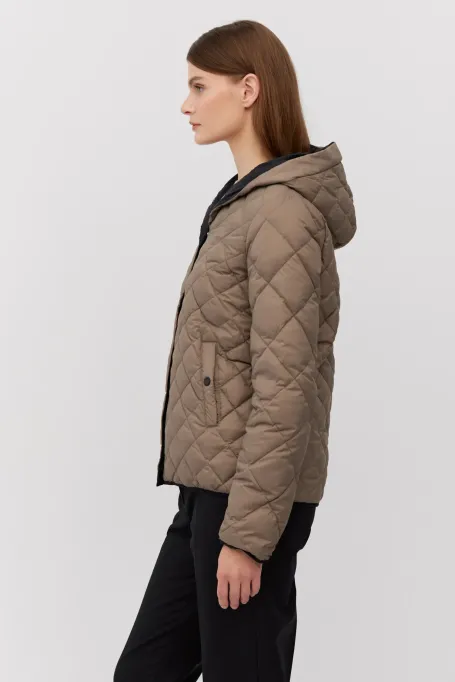 Dwustronna kurtka puchowa z kapturem brązowy Dwustronna kurtka puchowa z kapturem brązowy