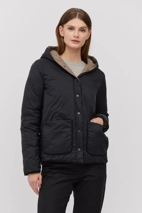 Dwustronna kurtka puchowa z kapturem brązowy Dwustronna kurtka puchowa z kapturem brązowy