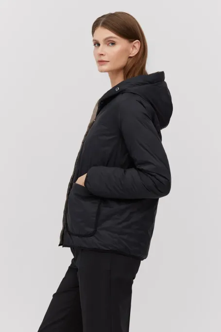 Dwustronna kurtka puchowa z kapturem brązowy Dwustronna kurtka puchowa z kapturem brązowy