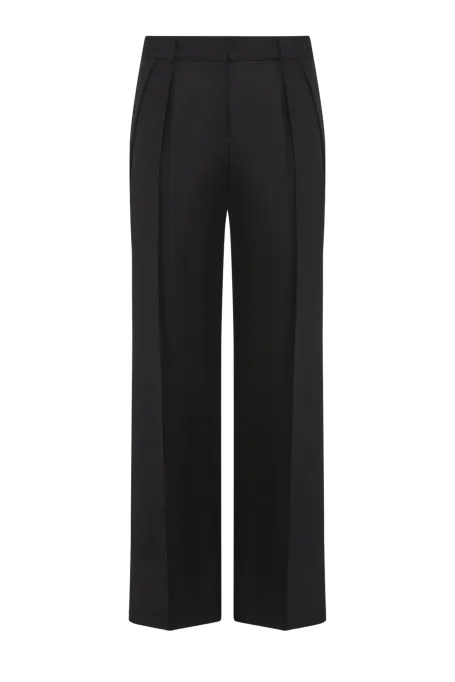 Czarne wełniane spodnie z szeroką nogawką