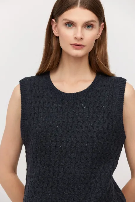 Granatowa kamizelka z wełną merynosową