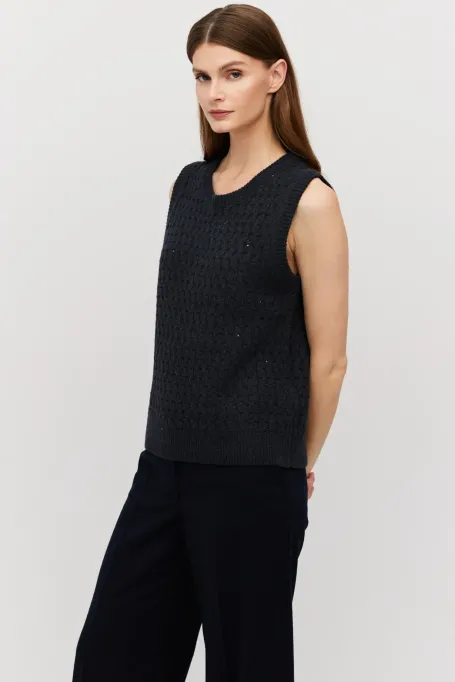 Granatowa kamizelka z wełną merynosową