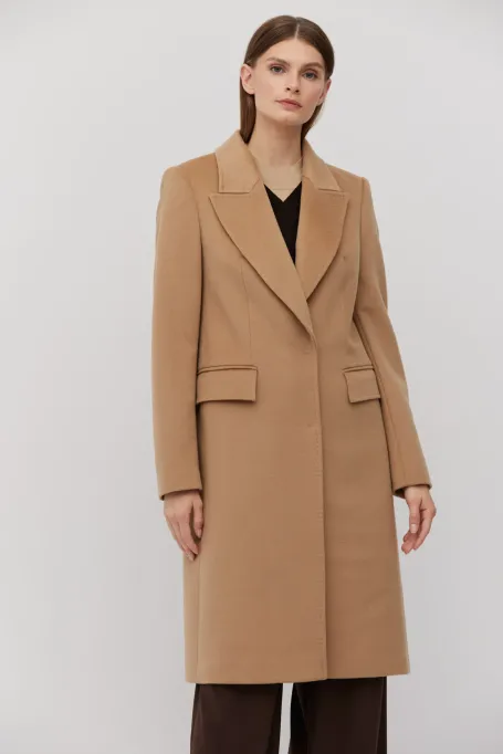 Wełniany płaszcz dyplomatka camelowy Wełniany płaszcz dyplomatka camelowy