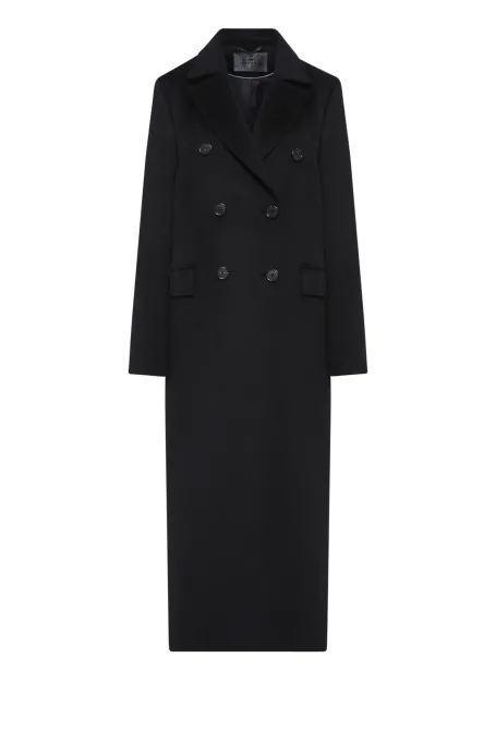 Czarny płaszcz z domieszką jedwabiu i kaszmiru Czarny płaszcz z domieszką jedwabiu i kaszmiru