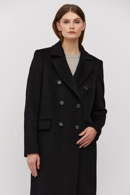 Czarny płaszcz z domieszką jedwabiu i kaszmiru Czarny płaszcz z domieszką jedwabiu i kaszmiru