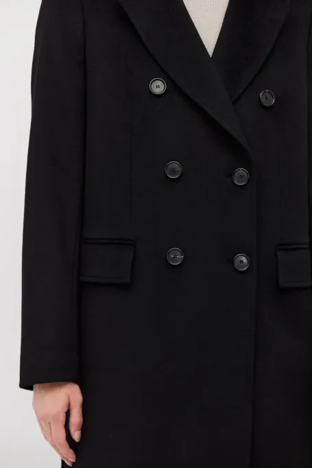 Czarny płaszcz z domieszką jedwabiu i kaszmiru Czarny płaszcz z domieszką jedwabiu i kaszmiru