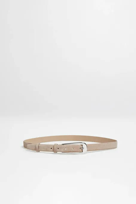 Beżowy pasek ze skóry zamszowej damski - Patrizia Aryton