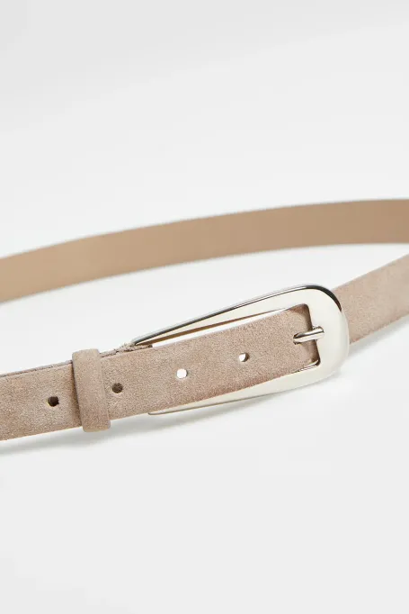 Beżowy pasek ze skóry zamszowej damski - Patrizia Aryton