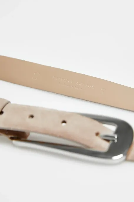 Beżowy pasek ze skóry zamszowej damski - Patrizia Aryton
