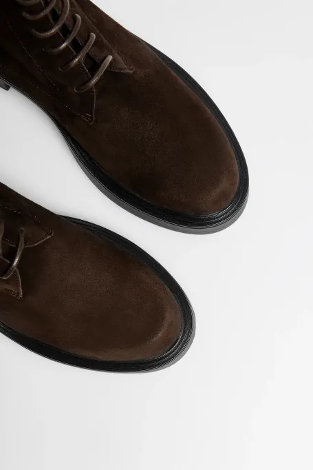 Sznurowane botki ze skóry zamszowej brązowy Sznurowane botki ze skóry zamszowej brązowy