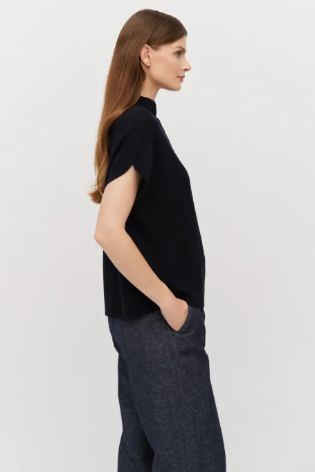 Wełniana bluzka z pólgolfem granatowy Wełniana bluzka z pólgolfem granatowy