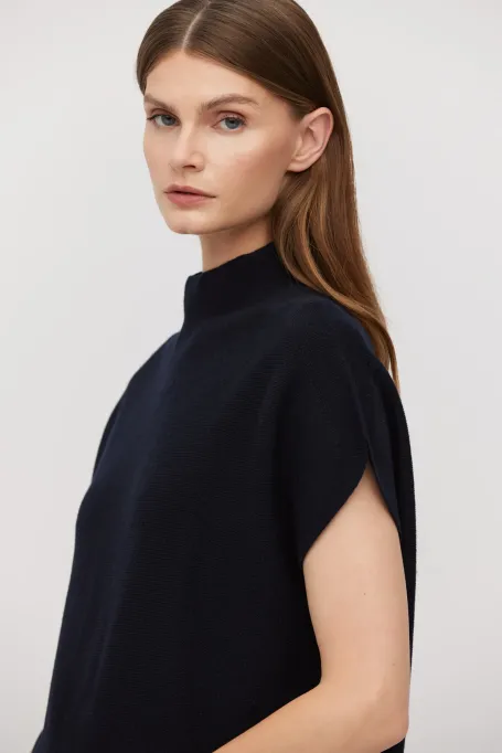 Wełniana bluzka z pólgolfem granatowy Wełniana bluzka z pólgolfem granatowy